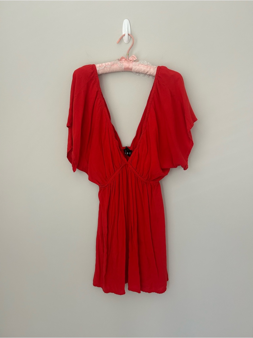 Red V-Neck Flutter Sleeve Dress - ASOS